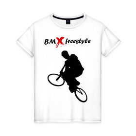 Женская футболка хлопок с принтом BMX freestyle (2) в Екатеринбурге, 100% хлопок | прямой крой, круглый вырез горловины, длина до линии бедер, слегка спущенное плечо | moto gp | motokross | x fighters | мото | мотокросс | х файтерс | экстрим