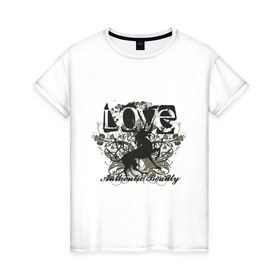 Женская футболка хлопок с принтом Love (13) в Екатеринбурге, 100% хлопок | прямой крой, круглый вырез горловины, длина до линии бедер, слегка спущенное плечо | 8 марта | love | девушкам | лав | лошадка | лошадь | любовь | узоры