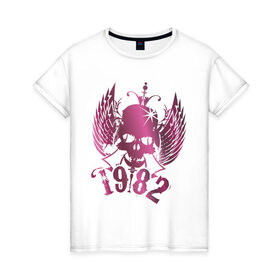 Женская футболка хлопок с принтом Черепушка (2) в Екатеринбурге, 100% хлопок | прямой крой, круглый вырез горловины, длина до линии бедер, слегка спущенное плечо | 1982 | skull | череп