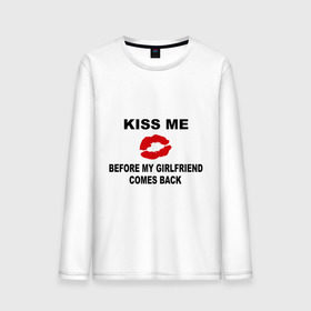 Мужской лонгслив хлопок с принтом Kiss me before my girlfriend comes back в Екатеринбурге, 100% хлопок |  | верность | губы | девушка | измена | изменять | любовь | моя | отношения | пока не вернулась | поцелуй меня | целоваться