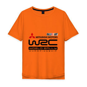 Мужская футболка хлопок Oversize с принтом Mitsubishi wrc в Екатеринбурге, 100% хлопок | свободный крой, круглый ворот, “спинка” длиннее передней части | Тематика изображения на принте: championship | mitsubishi | mitsubishi motors | mitsubishi wrc | rally | world rally | wrc | авто2012