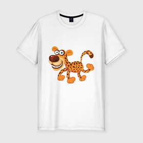 Мужская футболка премиум с принтом Леопард smile в Екатеринбурге, 92% хлопок, 8% лайкра | приталенный силуэт, круглый вырез ворота, длина до линии бедра, короткий рукав | Тематика изображения на принте: leopard | животные | леопард | улыбка