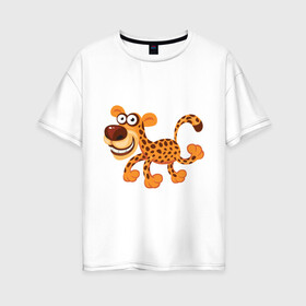 Женская футболка хлопок Oversize с принтом Леопард smile в Екатеринбурге, 100% хлопок | свободный крой, круглый ворот, спущенный рукав, длина до линии бедер
 | leopard | животные | леопард | улыбка