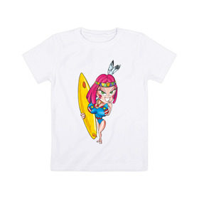 Детская футболка хлопок с принтом Surfer  Girl в Екатеринбурге, 100% хлопок | круглый вырез горловины, полуприлегающий силуэт, длина до линии бедер | Тематика изображения на принте: girl | surf | surfer | surfer girl | волна | девочка серфер | на гребне | серф | серфер | серфинг