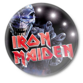 Значок с принтом Iron maiden sign в Екатеринбурге,  металл | круглая форма, металлическая застежка в виде булавки | iron maiden | manowar | metall | metallica | рок | хэви метал