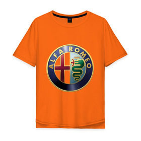 Мужская футболка хлопок Oversize с принтом Альфа Ромео в Екатеринбурге, 100% хлопок | свободный крой, круглый ворот, “спинка” длиннее передней части | alfa romeo | автобренд | автомобили | альфа ромео | бренд | бренды | логотип | машины