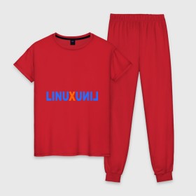 Женская пижама хлопок с принтом Linux (7) в Екатеринбурге, 100% хлопок | брюки и футболка прямого кроя, без карманов, на брюках мягкая резинка на поясе и по низу штанин | linux | зеркальное отражение | линукс | надпись