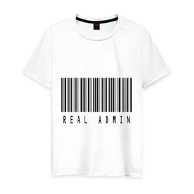 Мужская футболка хлопок с принтом Real admin в Екатеринбурге, 100% хлопок | прямой крой, круглый вырез горловины, длина до линии бедер, слегка спущенное плечо. | Тематика изображения на принте: admin | real admin | админ | реальный админ | штрих код