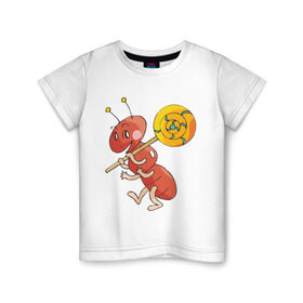 Детская футболка хлопок с принтом Муравей в Екатеринбурге, 100% хлопок | круглый вырез горловины, полуприлегающий силуэт, длина до линии бедер | Тематика изображения на принте: муравей | муравьишка | насекомые