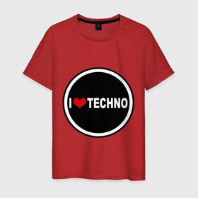 Мужская футболка хлопок с принтом I love techno (2) в Екатеринбурге, 100% хлопок | прямой крой, круглый вырез горловины, длина до линии бедер, слегка спущенное плечо. | 