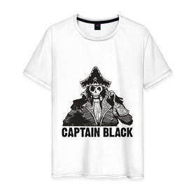 Мужская футболка хлопок с принтом Captain Black в Екатеринбурге, 100% хлопок | прямой крой, круглый вырез горловины, длина до линии бедер, слегка спущенное плечо. | пират | скелет