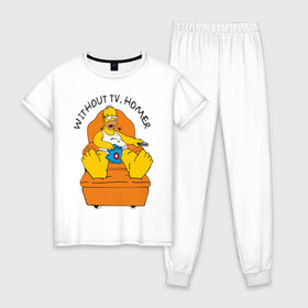 Женская пижама хлопок с принтом Simpsons в Екатеринбурге, 100% хлопок | брюки и футболка прямого кроя, без карманов, на брюках мягкая резинка на поясе и по низу штанин | гомер