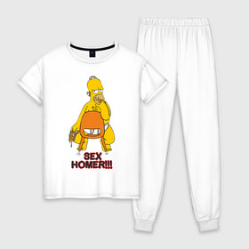 Женская пижама хлопок с принтом Simpsons (2) в Екатеринбурге, 100% хлопок | брюки и футболка прямого кроя, без карманов, на брюках мягкая резинка на поясе и по низу штанин | гомер