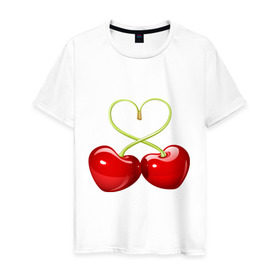 Мужская футболка хлопок с принтом Chery love в Екатеринбурге, 100% хлопок | прямой крой, круглый вырез горловины, длина до линии бедер, слегка спущенное плечо. | cherry | chery | love | вишенки | вишня | любовь