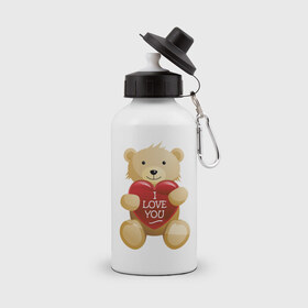 Бутылка спортивная с принтом Медведь с сердцем (3) в Екатеринбурге, металл | емкость — 500 мл, в комплекте две пластиковые крышки и карабин для крепления | Тематика изображения на принте: люблю | медведь | медвежонок | медвежонок с сердцем | мишка | мишка с сердечком | мишка с сердцем | сердечко | сердце