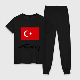 Женская пижама хлопок с принтом Turkey (2) в Екатеринбурге, 100% хлопок | брюки и футболка прямого кроя, без карманов, на брюках мягкая резинка на поясе и по низу штанин | turkey | алания | анталья | белек | отдых в турции | отпуск в турции | турецкий флаг | турция | флаг турции