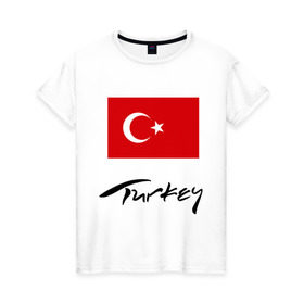 Женская футболка хлопок с принтом Turkey (2) в Екатеринбурге, 100% хлопок | прямой крой, круглый вырез горловины, длина до линии бедер, слегка спущенное плечо | turkey | алания | анталья | белек | отдых в турции | отпуск в турции | турецкий флаг | турция | флаг турции