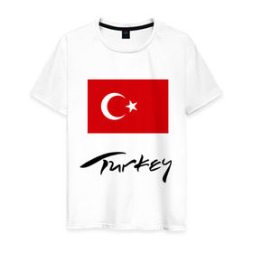 Мужская футболка хлопок с принтом Turkey (2) в Екатеринбурге, 100% хлопок | прямой крой, круглый вырез горловины, длина до линии бедер, слегка спущенное плечо. | Тематика изображения на принте: turkey | алания | анталья | белек | отдых в турции | отпуск в турции | турецкий флаг | турция | флаг турции