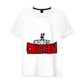 Мужская футболка хлопок с принтом Робоцып логотип в Екатеринбурге, 100% хлопок | прямой крой, круглый вырез горловины, длина до линии бедер, слегка спущенное плечо. | robot chicken | робоцып