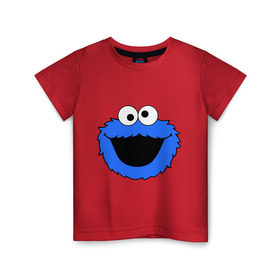 Детская футболка хлопок с принтом Cookie Monster face в Екатеринбурге, 100% хлопок | круглый вырез горловины, полуприлегающий силуэт, длина до линии бедер | 