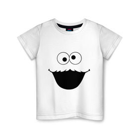 Детская футболка хлопок с принтом Cookie Monster face (2) в Екатеринбурге, 100% хлопок | круглый вырез горловины, полуприлегающий силуэт, длина до линии бедер | 