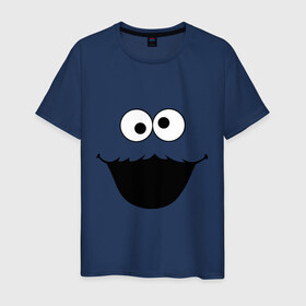 Мужская футболка хлопок с принтом Cookie Monster face (2) в Екатеринбурге, 100% хлопок | прямой крой, круглый вырез горловины, длина до линии бедер, слегка спущенное плечо. | cookie monster | куки монстр | сезам | улица сезам