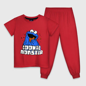 Детская пижама хлопок с принтом Cookie monster ест печеньку в Екатеринбурге, 100% хлопок |  брюки и футболка прямого кроя, без карманов, на брюках мягкая резинка на поясе и по низу штанин
 | cookie monster | куки монстр | улица сезам