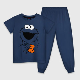 Детская пижама хлопок с принтом Cookie monsters - с печеньем в Екатеринбурге, 100% хлопок |  брюки и футболка прямого кроя, без карманов, на брюках мягкая резинка на поясе и по низу штанин
 | cookie monster | куки монстр | сезам | улица сезам