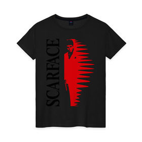 Женская футболка хлопок с принтом Аль Пачино - Scarface (black) в Екатеринбурге, 100% хлопок | прямой крой, круглый вырез горловины, длина до линии бедер, слегка спущенное плечо | scarface | аль | лицо со шрамом | пачино