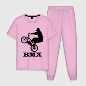 Мужская пижама хлопок с принтом BMX (3) в Екатеринбурге, 100% хлопок | брюки и футболка прямого кроя, без карманов, на брюках мягкая резинка на поясе и по низу штанин
 | bmx | бмх | велик | вело | велосипед | велосипедист | велоспорт | райдер | фрирайд | экстремальный спорт | экстрим