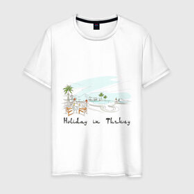 Мужская футболка хлопок с принтом Holidey inTurkey в Екатеринбурге, 100% хлопок | прямой крой, круглый вырез горловины, длина до линии бедер, слегка спущенное плечо. | Тематика изображения на принте: turkey | отдых в турции | отпуск в турции | турция