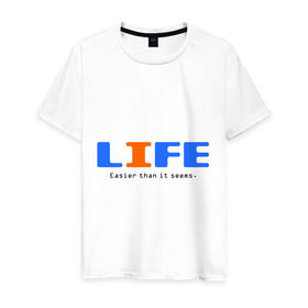 Мужская футболка хлопок с принтом Жизнь проще, чем кажется. в Екатеринбурге, 100% хлопок | прямой крой, круглый вырез горловины, длина до линии бедер, слегка спущенное плечо. | easier | easy | life | жизнь | о жизни | простая