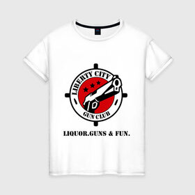 Женская футболка хлопок с принтом Liberty City Gun Club в Екатеринбурге, 100% хлопок | прямой крой, круглый вырез горловины, длина до линии бедер, слегка спущенное плечо | grand theft auto | gta | gun club | liberty city | гта