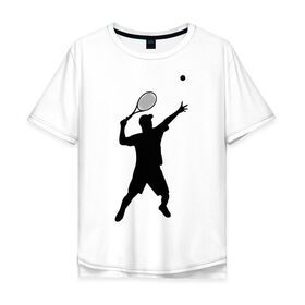 Мужская футболка хлопок Oversize с принтом Теннисист (2) в Екатеринбурге, 100% хлопок | свободный крой, круглый ворот, “спинка” длиннее передней части | корт | ракетка | тенис | теннис | теннисист
