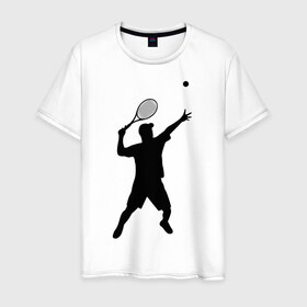 Мужская футболка хлопок с принтом Теннисист (2) в Екатеринбурге, 100% хлопок | прямой крой, круглый вырез горловины, длина до линии бедер, слегка спущенное плечо. | Тематика изображения на принте: корт | ракетка | тенис | теннис | теннисист