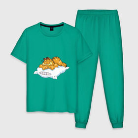 Мужская пижама хлопок с принтом Гарфилд в Екатеринбурге, 100% хлопок | брюки и футболка прямого кроя, без карманов, на брюках мягкая резинка на поясе и по низу штанин
 | Тематика изображения на принте: garfield | гарфилд