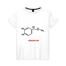 Женская футболка хлопок с принтом Адреналин в Екатеринбурге, 100% хлопок | прямой крой, круглый вырез горловины, длина до линии бедер, слегка спущенное плечо | Тематика изображения на принте: adrenaline | адреналин | формула | химическая формула | химия