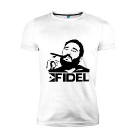 Мужская футболка премиум с принтом Фидель Кастро в Екатеринбурге, 92% хлопок, 8% лайкра | приталенный силуэт, круглый вырез ворота, длина до линии бедра, короткий рукав | кастро | куба | лидер | предводитель | свобода | фидель