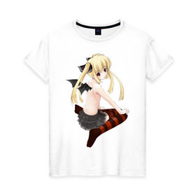 Женская футболка хлопок с принтом Аниме девушка чертёнок в Екатеринбурге, 100% хлопок | прямой крой, круглый вырез горловины, длина до линии бедер, слегка спущенное плечо | anime | аниме девушка чертёноканиме | анимэ