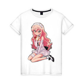 Женская футболка хлопок с принтом Аниме сердитая девушка в Екатеринбурге, 100% хлопок | прямой крой, круглый вырез горловины, длина до линии бедер, слегка спущенное плечо | anime | аниме | аниме сердитая девушка | анимэ