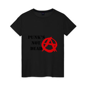 Женская футболка хлопок с принтом Punk`s not dead в Екатеринбурге, 100% хлопок | прямой крой, круглый вырез горловины, длина до линии бедер, слегка спущенное плечо | 