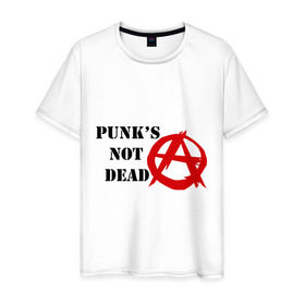 Мужская футболка хлопок с принтом Punk`s not dead в Екатеринбурге, 100% хлопок | прямой крой, круглый вырез горловины, длина до линии бедер, слегка спущенное плечо. | 