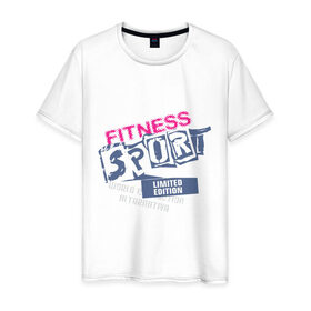 Мужская футболка хлопок с принтом Fitness Sport в Екатеринбурге, 100% хлопок | прямой крой, круглый вырез горловины, длина до линии бедер, слегка спущенное плечо. | 