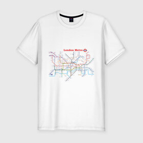 Мужская футболка премиум с принтом London metro в Екатеринбурге, 92% хлопок, 8% лайкра | приталенный силуэт, круглый вырез ворота, длина до линии бедра, короткий рукав | london | london metro | metro | карта метро | карта метро лондона | лондон метро | лондонский метрополитен | лондонское метро | метро | метро в лондоне | метро лондона | метрополитен лондона
