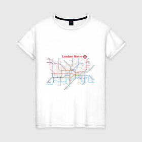 Женская футболка хлопок с принтом London metro в Екатеринбурге, 100% хлопок | прямой крой, круглый вырез горловины, длина до линии бедер, слегка спущенное плечо | london | london metro | metro | карта метро | карта метро лондона | лондон метро | лондонский метрополитен | лондонское метро | метро | метро в лондоне | метро лондона | метрополитен лондона