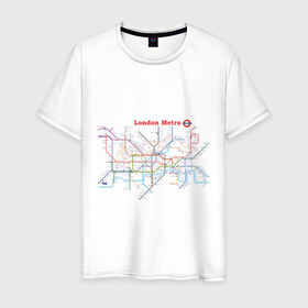 Мужская футболка хлопок с принтом London metro в Екатеринбурге, 100% хлопок | прямой крой, круглый вырез горловины, длина до линии бедер, слегка спущенное плечо. | london | london metro | metro | карта метро | карта метро лондона | лондон метро | лондонский метрополитен | лондонское метро | метро | метро в лондоне | метро лондона | метрополитен лондона