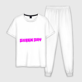 Мужская пижама хлопок с принтом Green Day - логотип в Екатеринбурге, 100% хлопок | брюки и футболка прямого кроя, без карманов, на брюках мягкая резинка на поясе и по низу штанин
 | green day