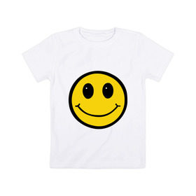 Детская футболка хлопок с принтом Смайл - улыбка в Екатеринбурге, 100% хлопок | круглый вырез горловины, полуприлегающий силуэт, длина до линии бедер | smile | рожица | смайл | смайлик | улыбка | улыбочка