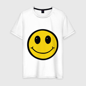 Мужская футболка хлопок с принтом Смайл - улыбка в Екатеринбурге, 100% хлопок | прямой крой, круглый вырез горловины, длина до линии бедер, слегка спущенное плечо. | smile | рожица | смайл | смайлик | улыбка | улыбочка