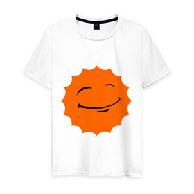 Мужская футболка хлопок с принтом Смайл - довольное солнце в Екатеринбурге, 100% хлопок | прямой крой, круглый вырез горловины, длина до линии бедер, слегка спущенное плечо. | smile | довольное солнце | смайл | солнце | солнышко | улыбка